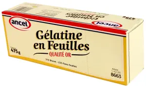 Boîte de gélatine en feuilles Ancel, 475g. Idéal pour apprendre comment utiliser la gélatine en feuille pour vos recettes.