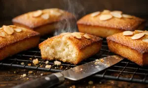 Délicieux financiers amandes, une recette grand-mère qui sent bon le fait maison. Vapeur s'échappant d'un gâteau à peine sorti du four.