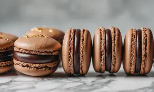 Délicieux macarons au chocolat, parfaits pour une pause gourmande. Leur ganache onctueuse et leurs coques aériennes invitent à la dégustation.