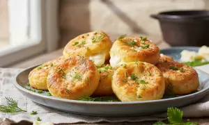 Délicieux beignets dorés garnis d'herbes fraîches, une idée parfaite pour savoir que faire avec des blancs d'œufs.