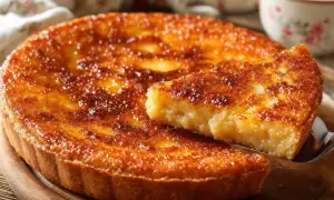 Une part de tarte au sucre dorée et caramélisée, rappelant la recette de tarte au sucre de grand-mère.