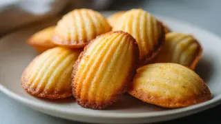Une assiette de madeleines dorées, parfaites pour une recette facile.