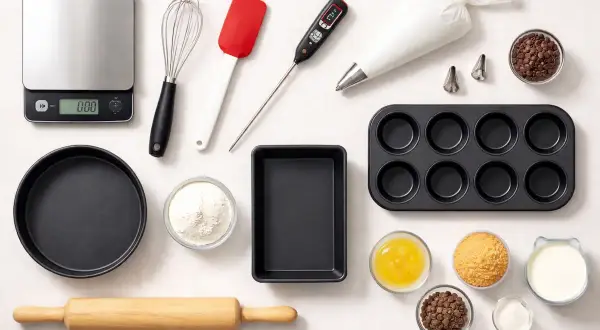 Balance, fouet, spatule, thermomètre, poche à douille, moule à muffins, rouleau à pâtisserie : tous les noms de matériel de pâtisserie pour réussir vos créations.