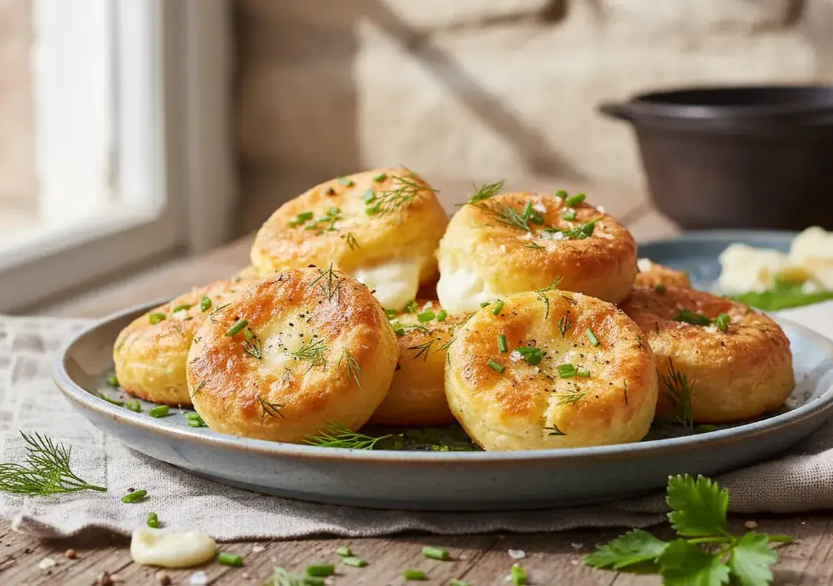 Délicieux beignets dorés garnis d'herbes fraîches, une idée parfaite pour savoir que faire avec des blancs d'œufs.