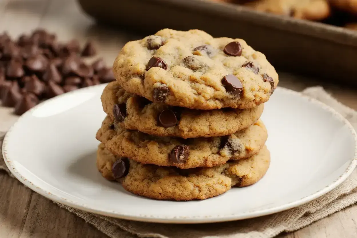 Pile de cookies noix chocolat faits maison, avec des pépites de chocolat fondantes et des noix croquantes.