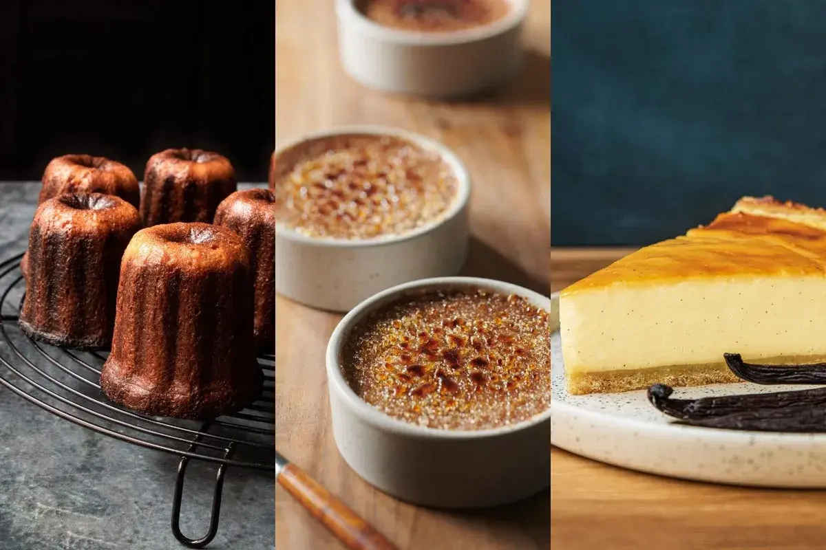 Canelés, crème brûlée et tarte au flan, des délices gourmands qui mettent en valeur la richesse du jaune d'oeuf.
