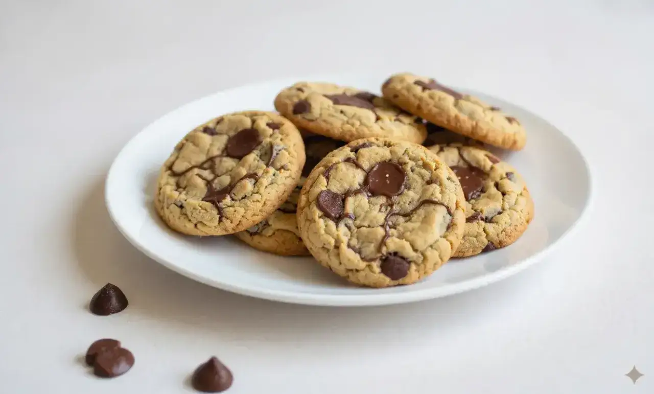 Assiette de d&eacute;licieux cookies aux p&eacute;pites de chocolat, des cookies sans oeuf parfaits pour tous les gourmands.