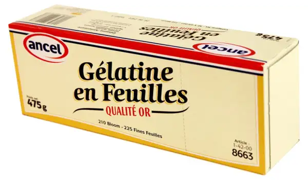 Boîte de gélatine en feuilles Ancel, 475g. Idéal pour apprendre comment utiliser la gélatine en feuille pour vos recettes.
