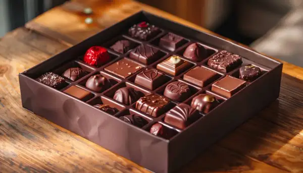 Une boîte remplie de délicieux chocolats variés, parfaits pour faire des chocolats maison.