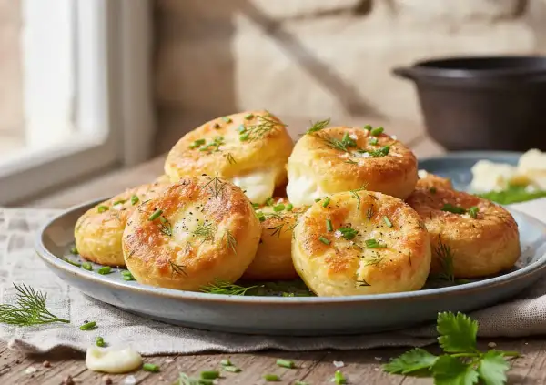 Délicieux beignets dorés garnis d'herbes fraîches, une idée parfaite pour savoir que faire avec des blancs d'œufs.