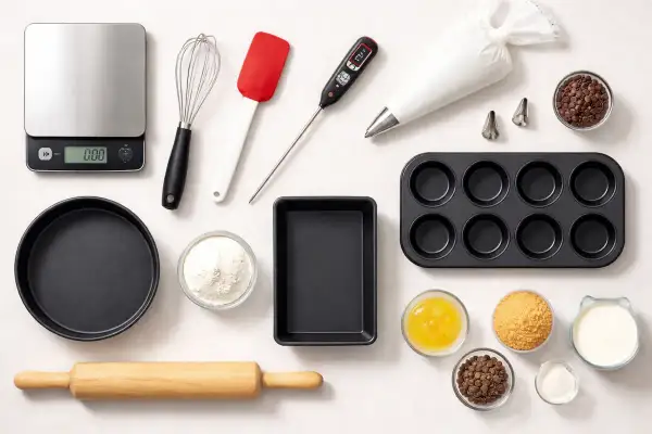 Balance, fouet, spatule, thermomètre, poche à douille, moule à muffins, rouleau à pâtisserie : tous les noms de matériel de pâtisserie pour réussir vos créations.
