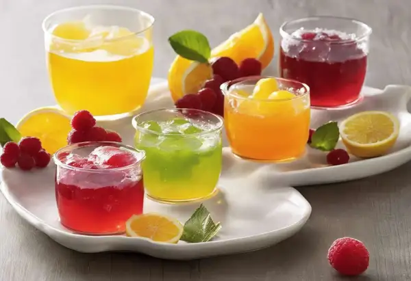 Jolis verres de gelées fruitées aux couleurs vives, parfaits pour des recettes pâtes de fruits fait maison. Framboises et agrumes apportent une touche fraîche.